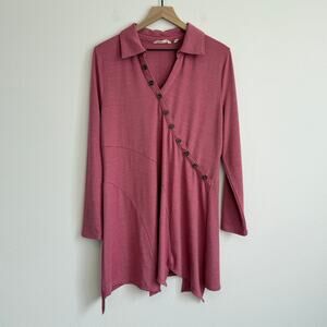 Soft Surroundings Tamara Tunic Lightweight Knit Top Asymmetrical Hem V-Neck L